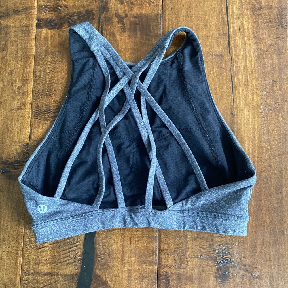 High neck grey sports bra